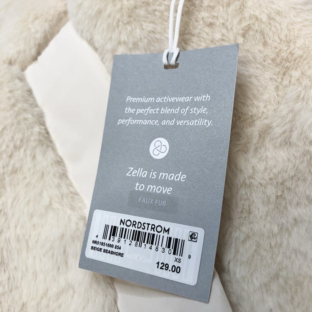 Zella Faux Fur Hooded Jacket Beige Seashore Size XS Zip Up MSRP 129$ - Picture 2 of 9